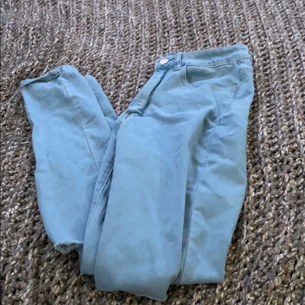 High waisted baby blue jeans